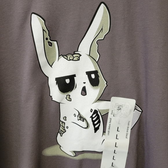 Teeturtle Zombie Bunny Death before decaf coffee graphic t-shirt Charcoal grey L - Picture 2 of 7